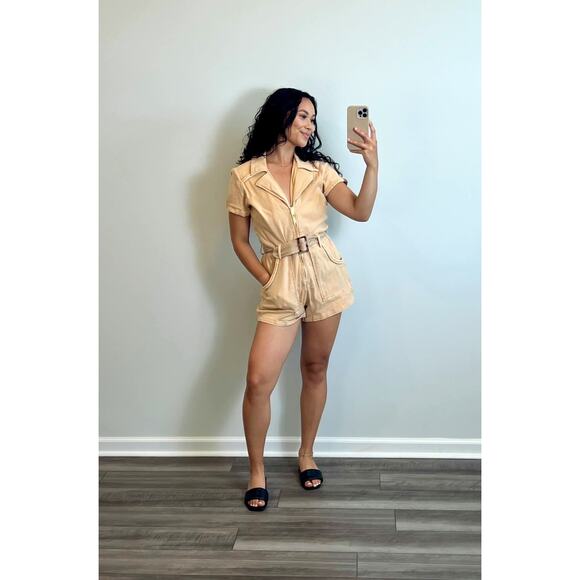 Show Me Your MuMu Pants - Show Me Your Mumu Outlaw Romper Tanline Medium Denim Zip Front Pockets Stretch